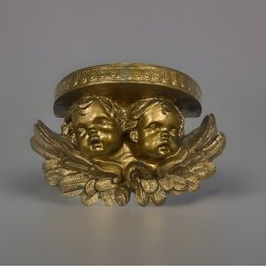 Italy VTG gold-toned Ornate Faux Wood wall-mounted cherub console shelf Sconce